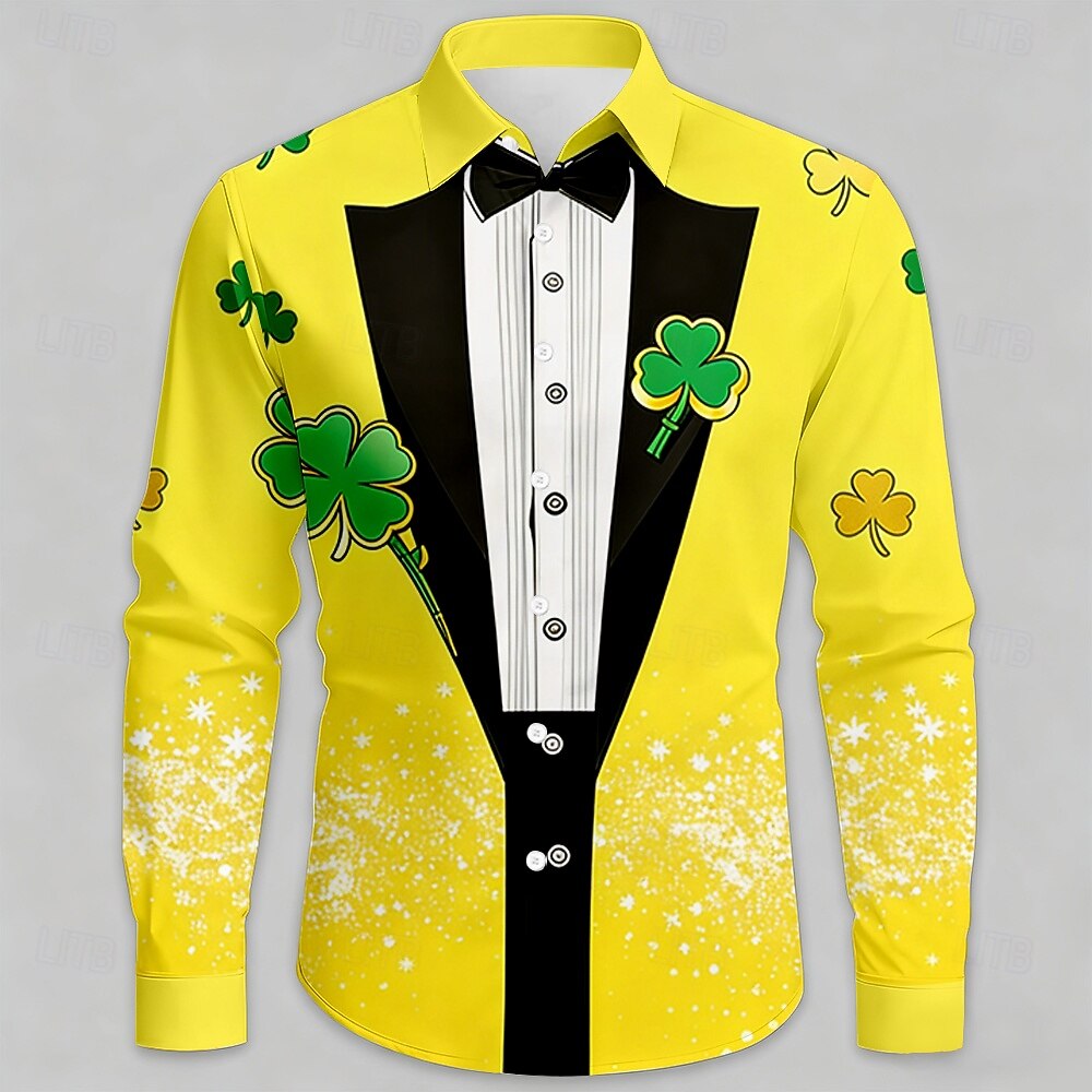 St. Patrick's Day Men's Clover Faux Collar and Suit Design Shirt Button Up Shirt Long Sleeve Fashion Casual Party Holiday Spring Fall Turndown 3D Print Collared Shirts Yellow Purple Orange Green 2026 - $25.99 –P3