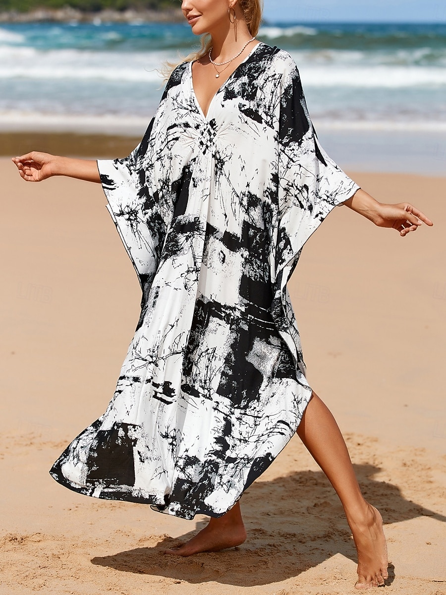 Damskie Sukienka maxi sukienka plażowa Codzienne sukienki Sukienka Boho Cover Up Elegancja Moda Nowoczesny Na zewnątrz Plaża Urlop Luźna Prążki Krótki rękaw W serek Niebieski Czarny Biały Rumiany róż 2026 - $32.99 –P9