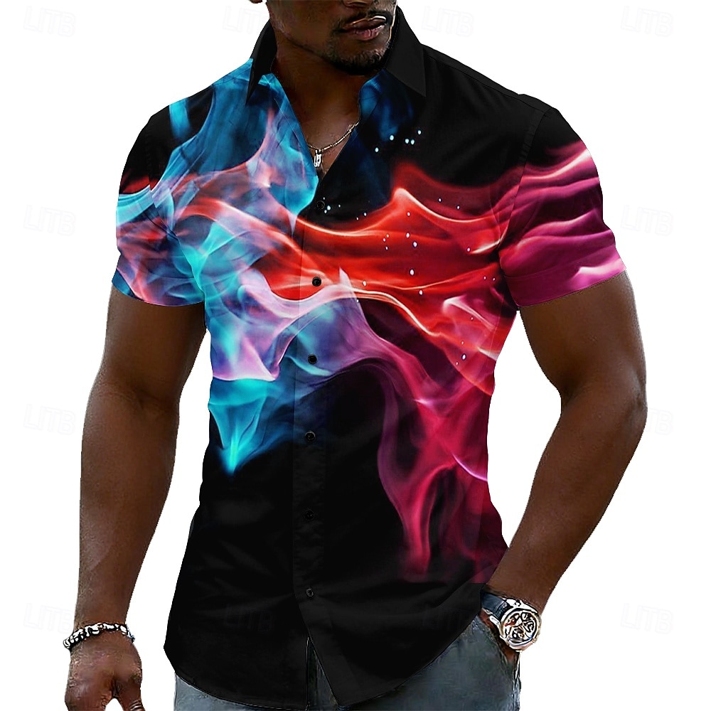 Men's Optical Illusion Flame Color-blocking Shirt Button Up Shirt Casual Dress Shirt Short Sleeve Fashion Casual Streetwear Vacation Spring Fall Turndown 3D Print Collared Shirts Blue Light Green 2026 - $25.99 –P2