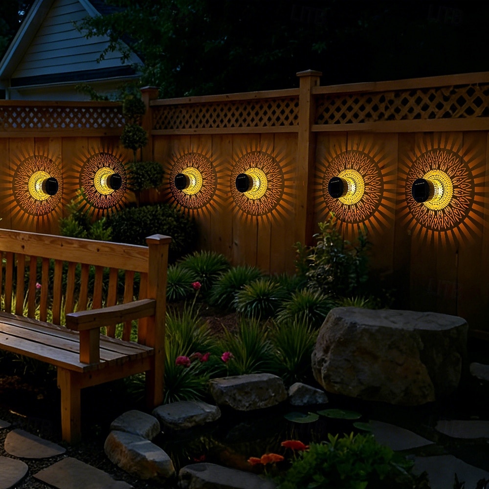 2 ks venkovní solární vodotěsné kreativní duté válcové železné projekční nástěnné osvětlení, závěsné lucerny pro zahradu, dvůr, cestu, trávník, schodiště, krajinářské osvětlení, venkovní dekoraci 2026 - $30.99 –P6