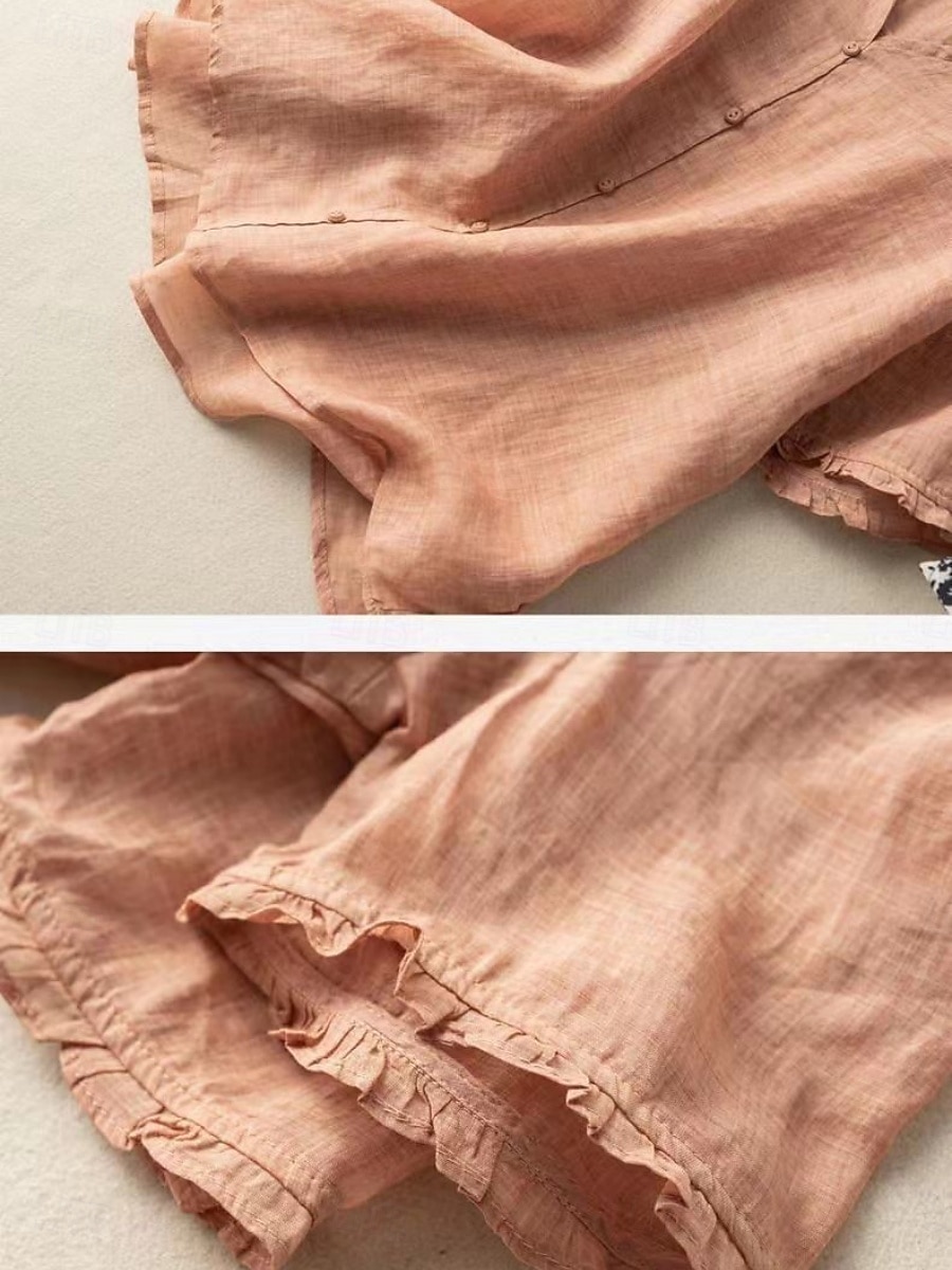 Damer Lin Lignende Fausk Sød Bomull Linned Skjorter Knapper Enfarget Daglig Basis Uformell Halv Ermet Skjorte Krage Regelmessige Topper Daglig Blå Hvit Rosa Oransje Grønn Sommer Vår Høst 2026 - $22.99 –P4