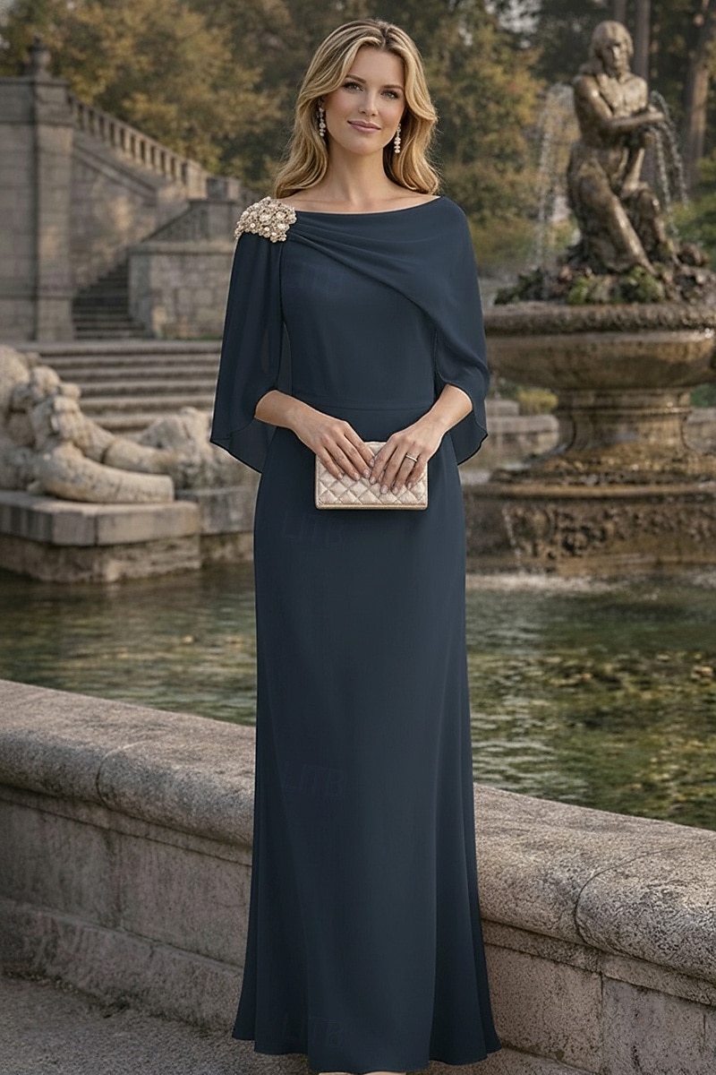Linea ad A Abito Lunghezza al pavimento Abito da invitata a nozze Abito Formale Abito da sera Abito da cerimonia per signora Manica 3/4 Scollo a Barca Elegante Semplice Minimalista Formale Chiffon del 2026 a $149.99 –P5