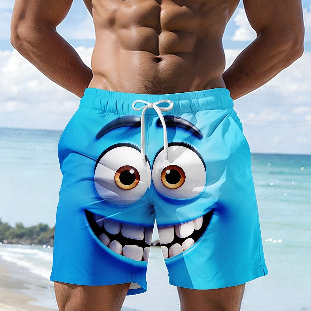Voor heren 3D Print 3D-cartoon Lach gezicht Lange zwembroeken Zwemshorts Boardshorts Medium Taille Hawaii Grappig Strandvakantie Zijzakken Mesh voering Elastische tailleband met trekkoord Ontwerper 2026 - $20.99 –P4