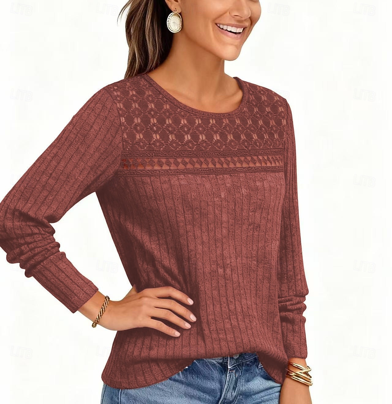 Női Ribos kötött topok Póló Fűzőlyuk Szüret Alkalmi Hosszú ujj Terített nyak Kerek Normál felsők Napi Alkalmi Hétvége Medence Gesztenyebarna Fekete Bor Katonai zöld Tavasz Ősz 2026 - $21.99 –P6