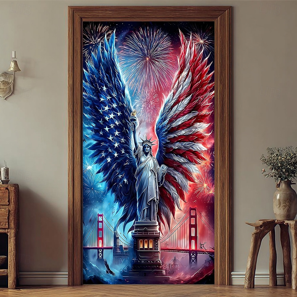 Bandeira patriótica do Dia da Independência dos EUA para porta, com a bandeira americana, águia e cavalo, decoração para o Quatro de Julho, placa para varanda, decoração para casa e exterior. de 2026 por $17.99 –P4