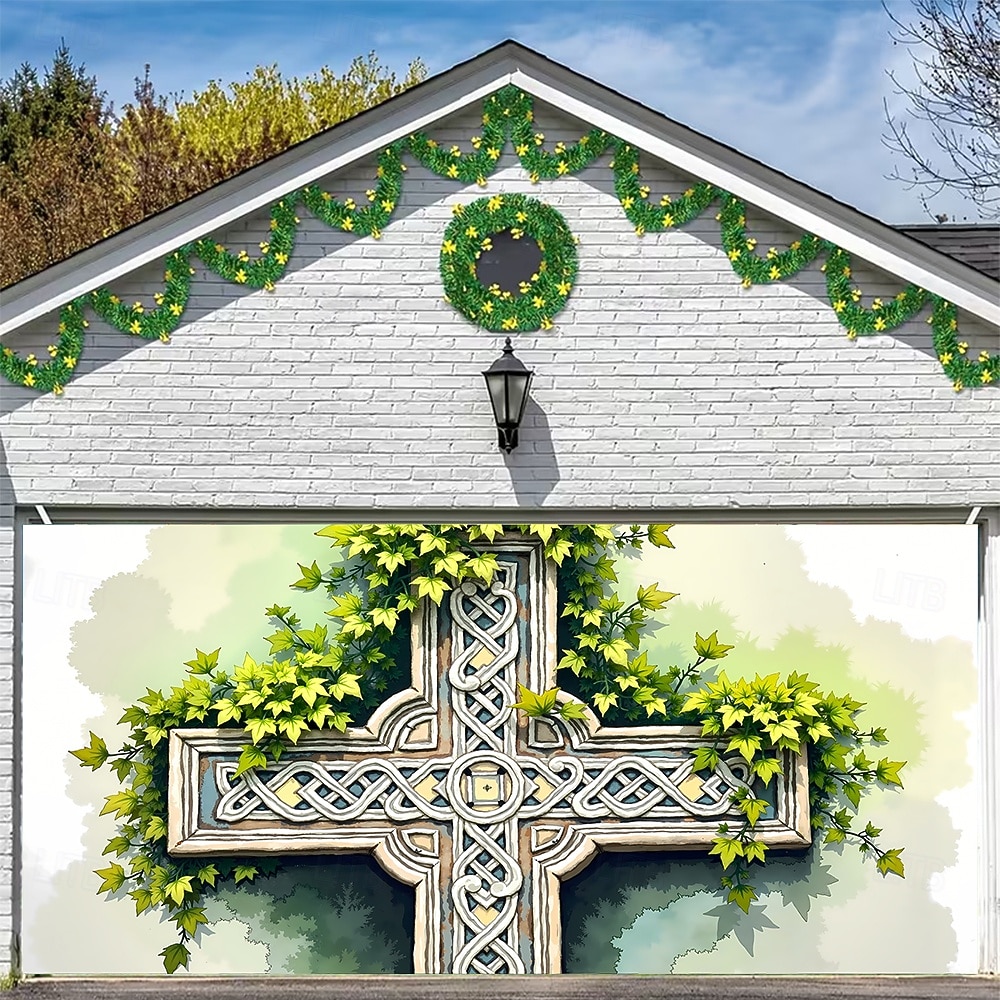 Dzień Św. Patryka gobelin Osłona bramy garażowej Duży wiszący Krzyż celtycki Śłodkie 3D Sceniczny Impreza Obuwie turystyczne Motyw świąteczny Tła do zdjęć Podwórze Wystrój domu 2026 - $49.99 –P4