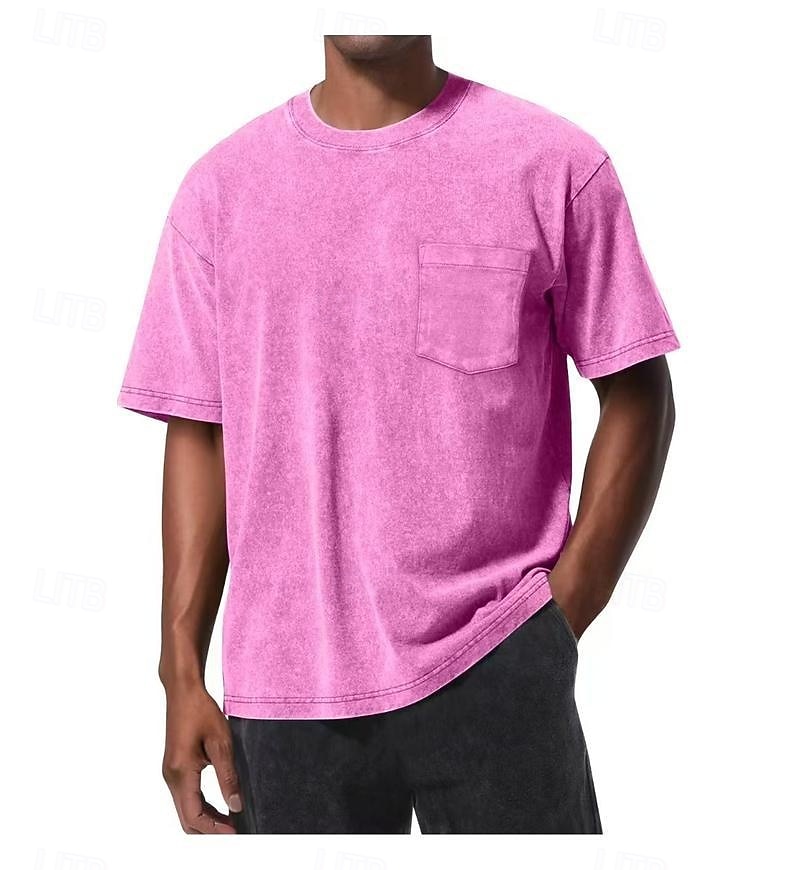 Мужчины Футболка Рубашка из 100% хлопка с кислотной стиркой С короткими рукавами Короткие рукава "Круглый вырез ""под горло""" Лето Все сезоны Сплошной цвет Винтаж Уличный стиль Оригинальный рисунок 2026 - $20.99 –P10