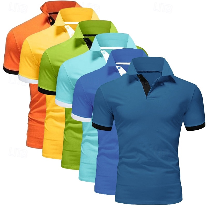 6PCS Men's Polo Golf Shirt Casual Sports Classic Short Sleeve Basic Solid Color Plain 6-Piece Multi-pack Summer Spring All Seasons Regular Fit Polo 2026 - $67.99 –P3
