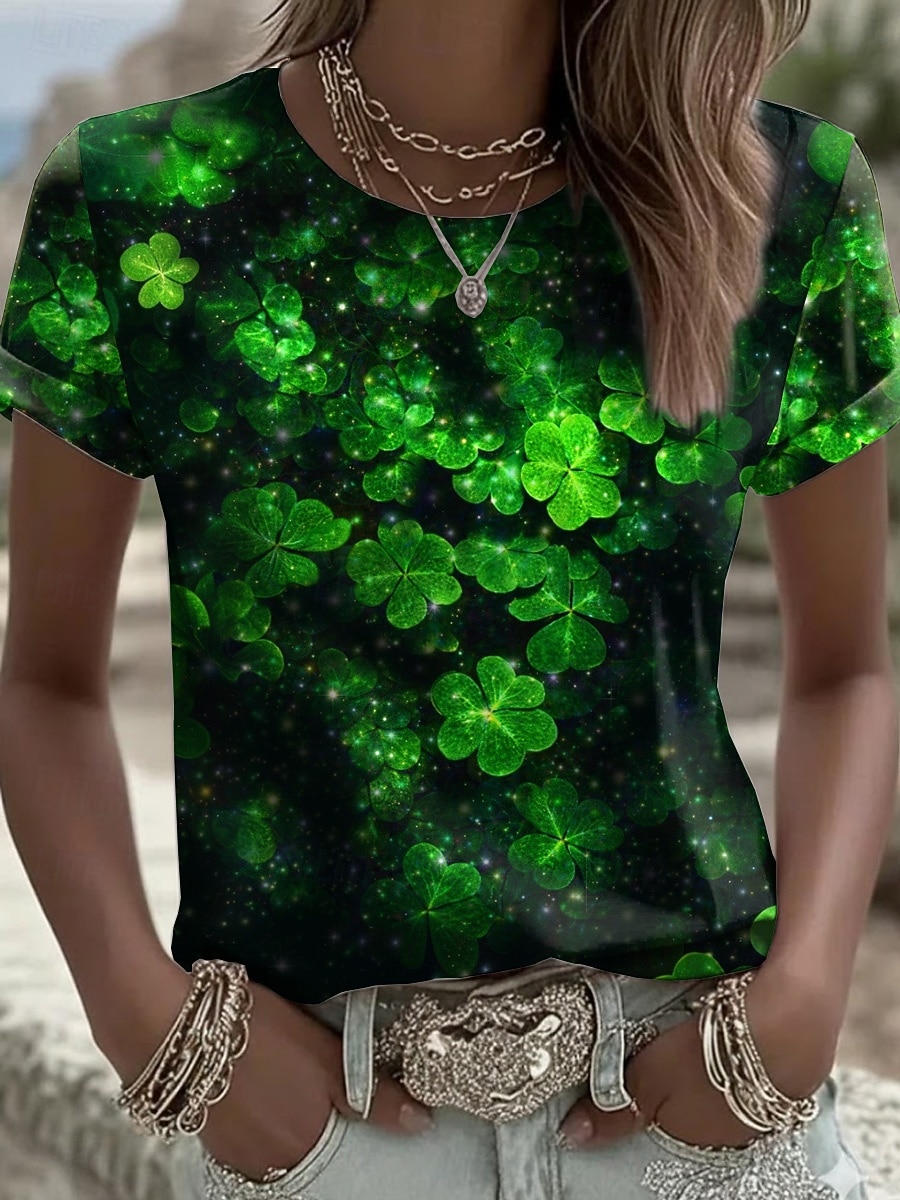 St. Patrick's Day Women's T Shirt Animal Casual Short Sleeve Round Neck Regular Tops Daily Print Green Summer 2026 - $19.99 –P3