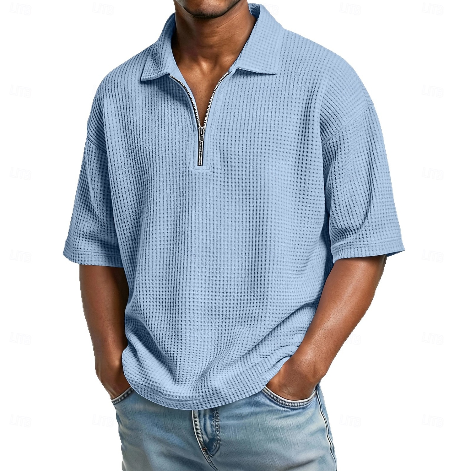 Pánské Waffle Polo košile Polo na zip Ležérní Zdatnost Klopa Čtvrtletní zip Krátký rukáv Módní Sval Pevná barva Bez vzoru Zip Léto Jaro Volný potah Fialová Námořnická modř Armádní zelená Šedá Světle 2026 - $22.99 –P6