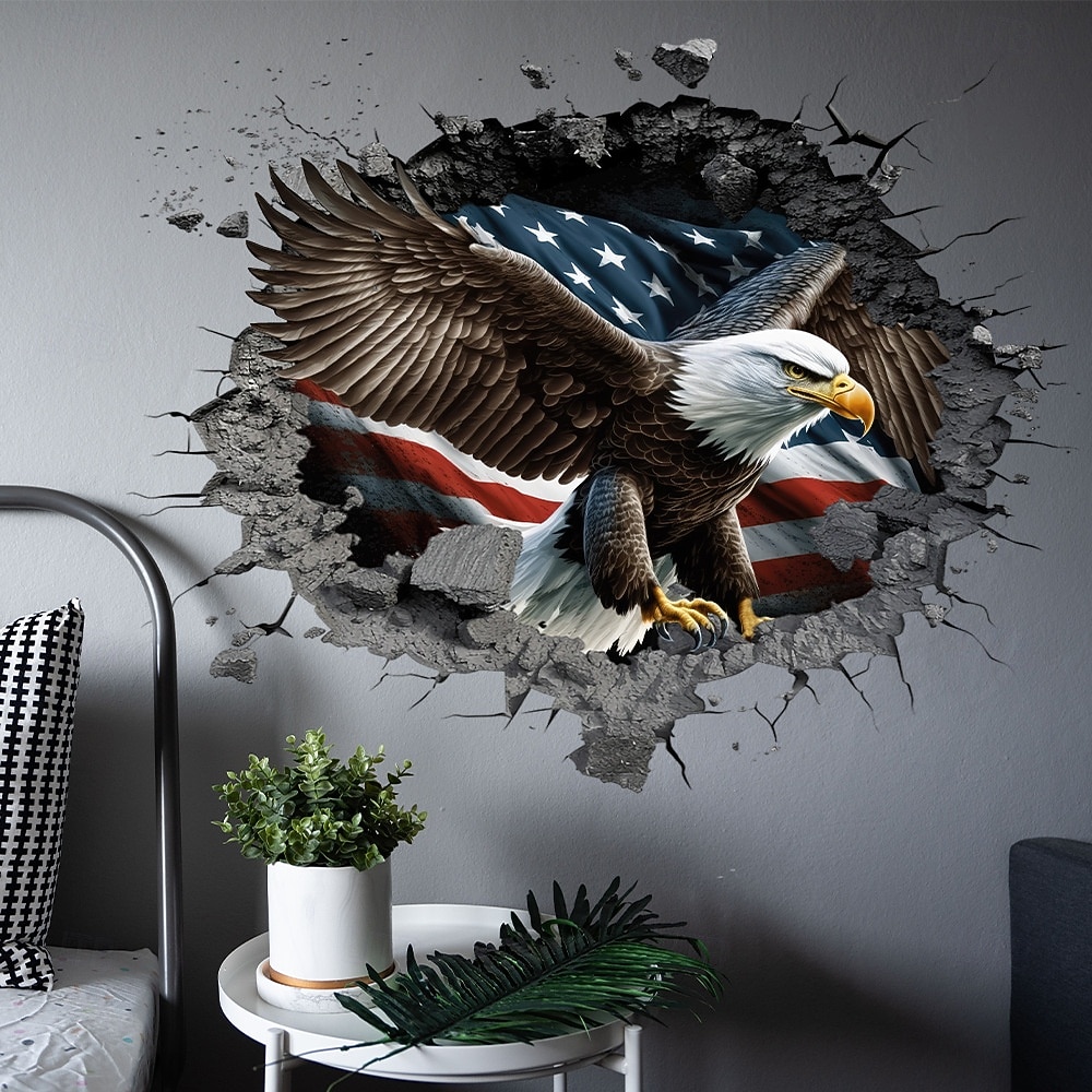 Lot de 2 stickers muraux personnalisés avec aigle et drapeau américain, motif trou béant, pour salon. de 2026 ? $9.99 –P1
