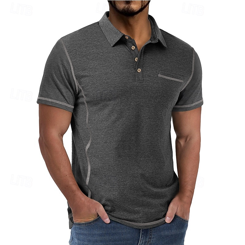 Bărbați Polo Cămașă de golf Casual Afaceri Clasic Manșon scurt Modă Culoare solidă Buzunar Nasturi Vară Primăvară Toate Sezoanele Fit regulat Negru Alb Roșu Vin Bleumarin Kaki Gri Deschis Polo 2026 - $20.99 –P10
