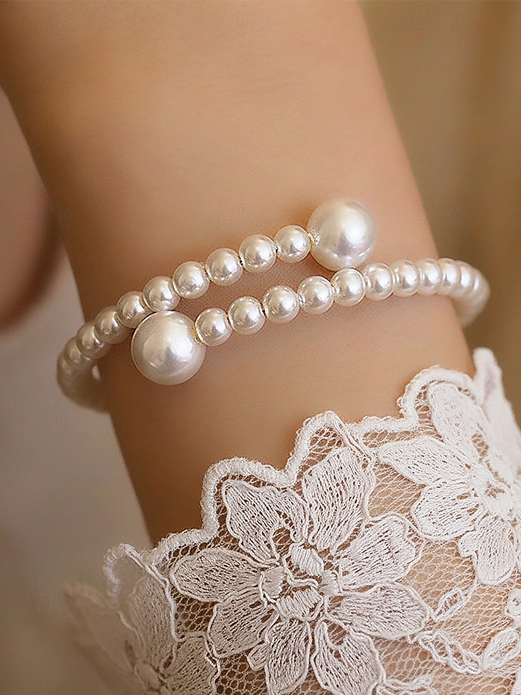 damska bransoletka z sztucznych pereł, elegancki dwukolorowy wzór, idealna na śluby, walentynki i na co dzień 2026 - $7.99 –P1