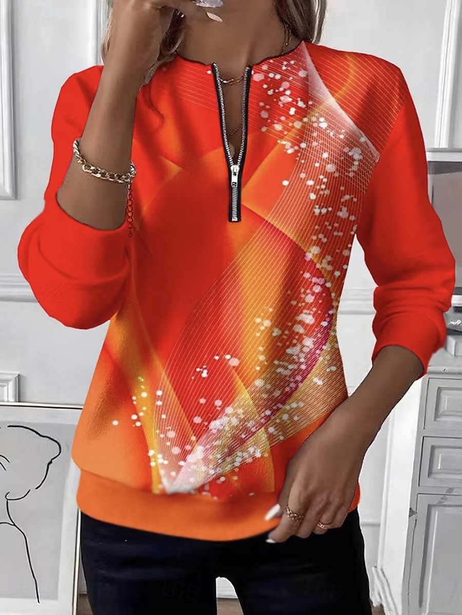 Pentru femei Hanorac pulover Hanorace cu fermoar Fermoar Imprimeu Grafic Abstract Modă Casual Manșon Lung Stil Nautic Topuri obișnuite Stradă Zilnice Galben Portocaliu Maro Primăvară Toamnă Iarnă 2026 - $27.99 –P1