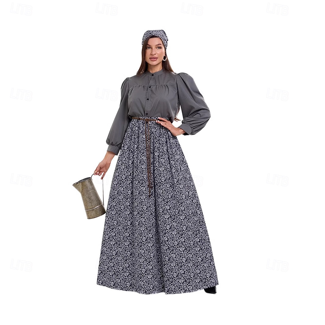 250th Anniversary USA 19th Century 1800s Floor Length Prairie Dress Bonnet and Apron Set Long Sleeves Pioneer Girl Colonial Pioneer Revolutionary War Costumes Floral Fancy Dress Women's Halloween 2026 - $46.99 –P4