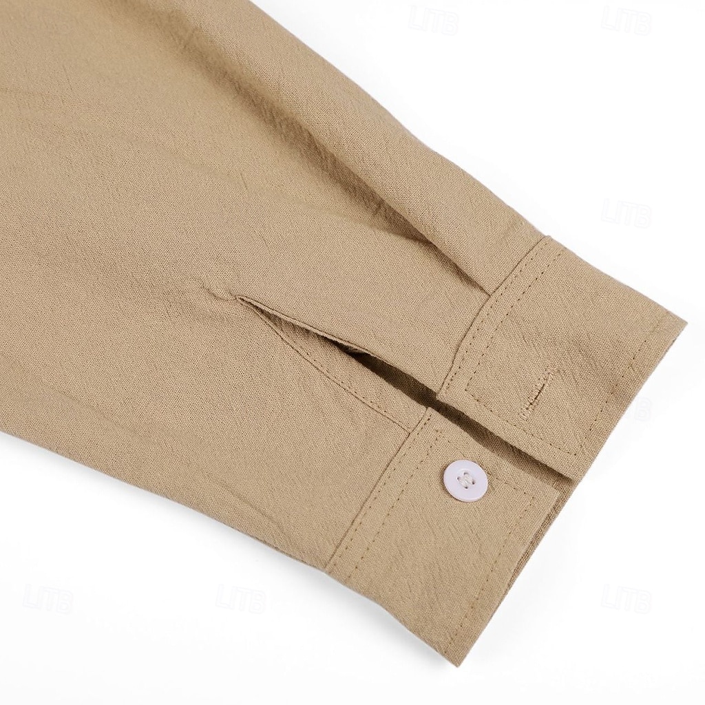 Муж. Рубашка Льняная рубашка Стиль Викингов Летняя рубашка Одежда для пляжа Рубашка с воротником-стойкой Сплошной цвет Повседневные Отпуск Черный Белый Зеленый Цвет хаки Длинный рукав 2026 - $12.49 –P14