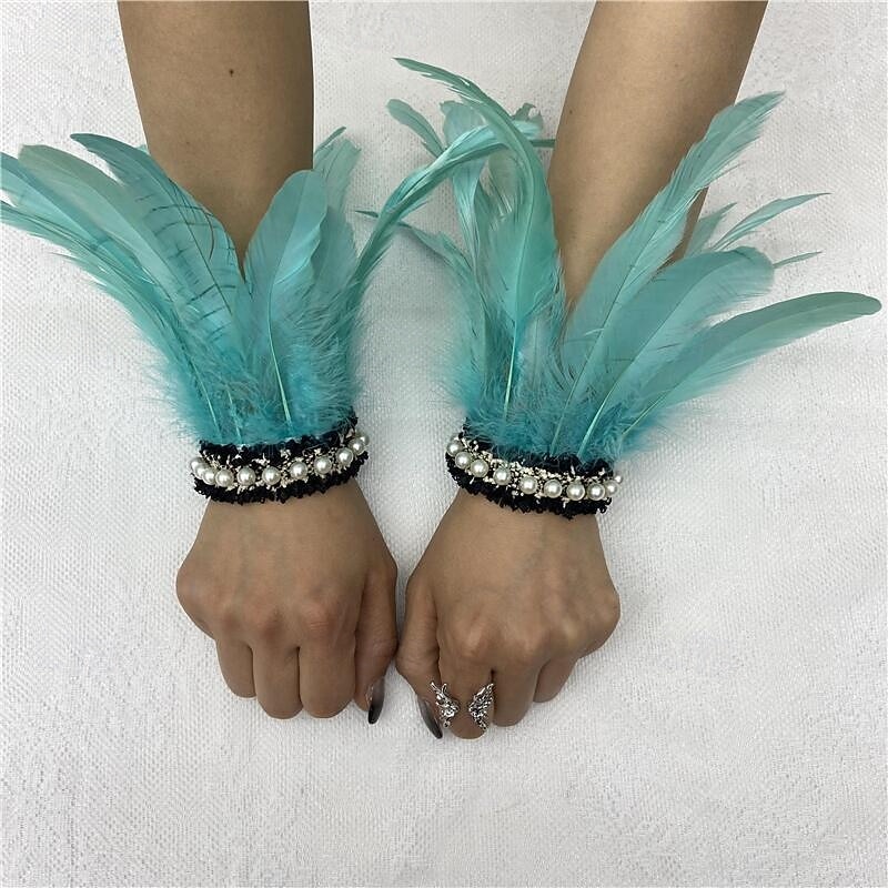 Καρναβάλι 2026 Ρίο Καρναβάλι Σαμπά Αξεσουάρ Γυναικείου Μαύρου Φτερού Περιβραχιόνια με Δαντέλα Μαργαριταριού 1 Ζευγάρι Φυσικά Φτερά Περιβραχιόνια Βραχιόλια Κοστούμι Επίδειξης Φεστιβάλ Βραζιλίας 2026 - $9.99 –P3