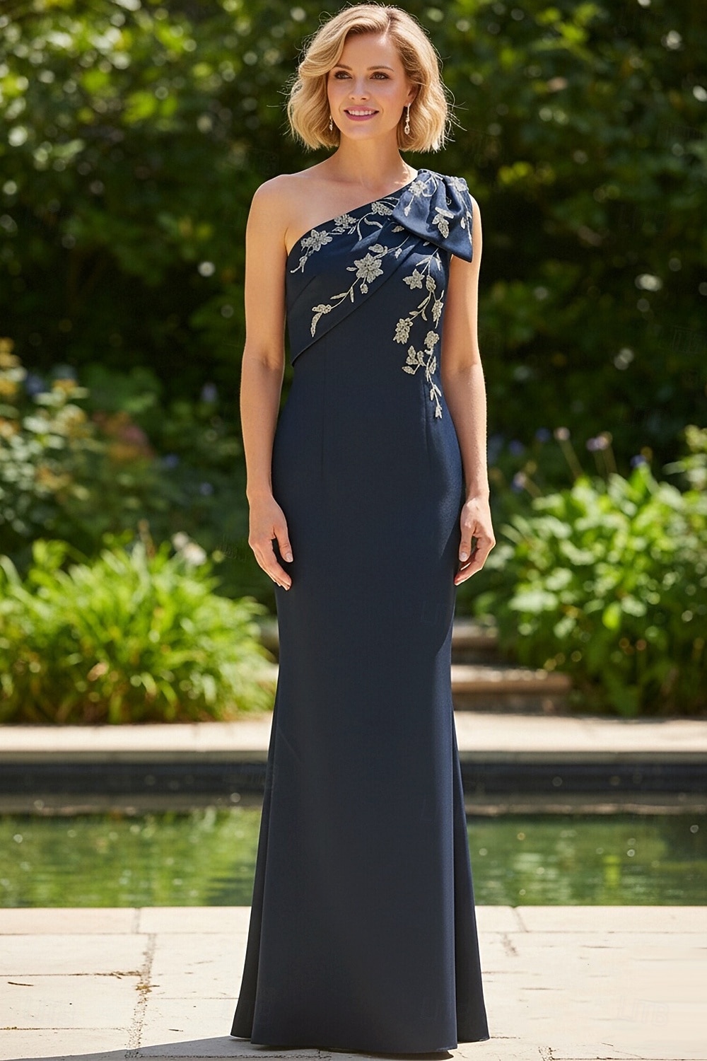 Sheath Column Floor Length Formal Dresses Evening Gown Mother of the Bride Dress Sleeveless One Shoulder Elegant Vintage Formal Satin with Bow(s) Embroidery 2026 - $183.99 –P1
