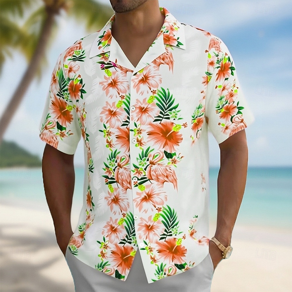 Bărbați Flamingo Imprimeu floral Flori Cămașă Cămașă cubaneză Cămașă hawaiană Manșon scurt Hawaiană Vacanță Concediu Costum de plajă Vară Primăvară Cămașă cu guler tabără Imprimare 3D Roz Îmbujorat 2026 - $25.99 –P1