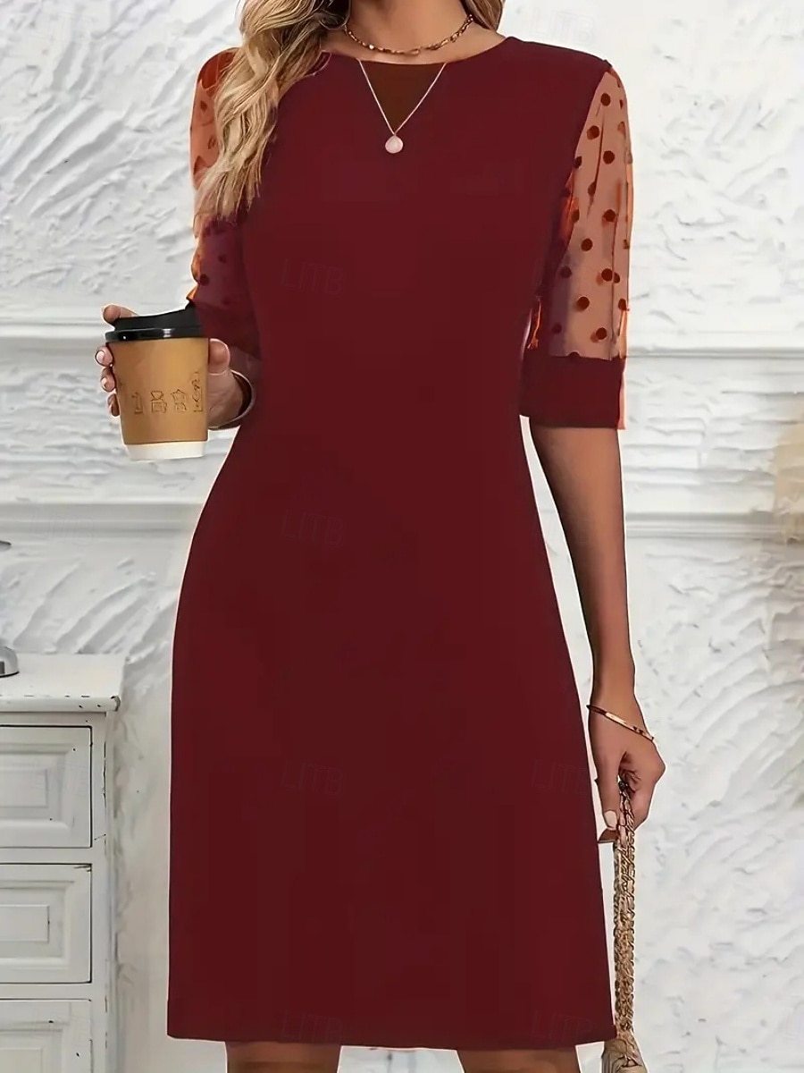 Mujer Mini vestido Vestido de una línea Vestido de verano Casual Diario Ajuste regular Plano Media Manga Cuello Barco Negro Rojo Verano Primavera 2026 - $28.99 –P5