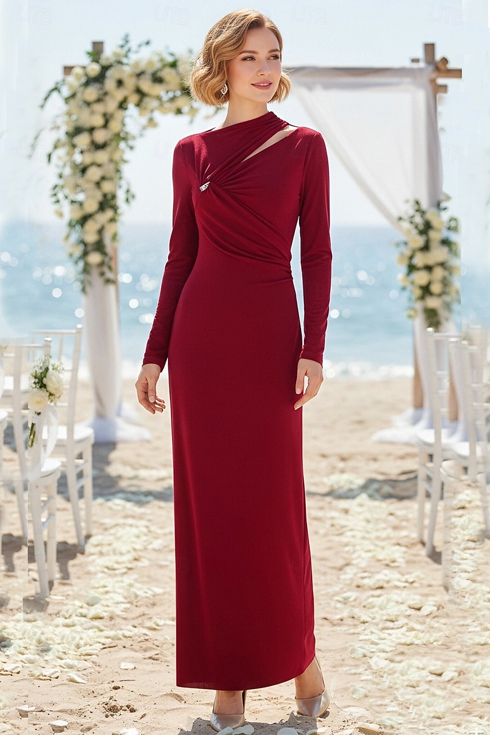boat neck wedding guest dress Mariela Long sleeves provide modest coverage while the classic boat neckline frames the shoulders beautifully WEDTREND Women Dusty Rose Floral