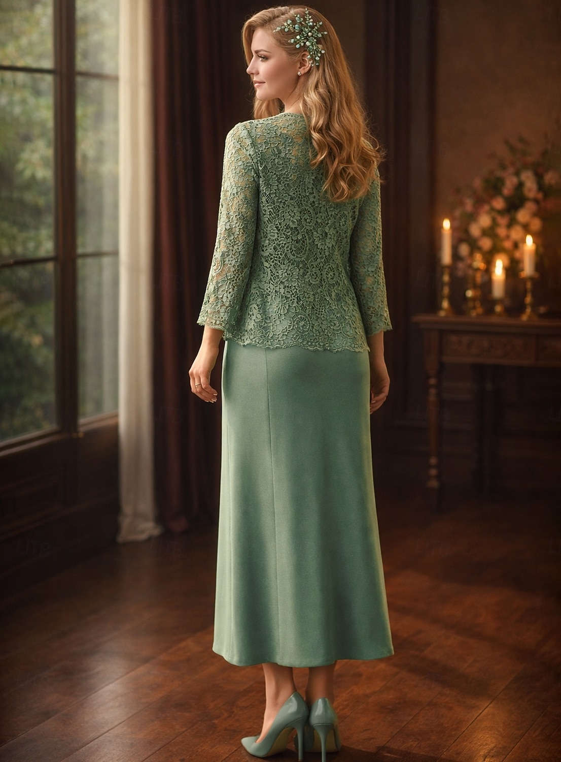 Conjuntos de vestidos Vestido de invitada de boda largo hasta el suelo Vestido de la madre de la novia Manga larga Cuello redondo Elegante Simple Invitada de boda con color sólido 2026 - $160.99 –P2