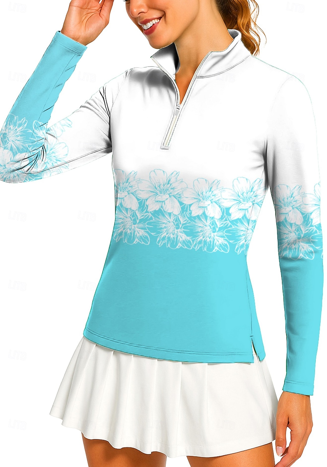 Naisten Geometrinen Kukat Poolopaita Tennispaita Pitkähihainen Painettu Neljänneksen postinumero Pullover UV suoja Elastinen Hengittävä Tennis Golf Pickleball poolokaulus Vetoketjullinen kaulus 2026 - $25.99 –P7
