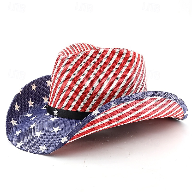 Yhdysvaltojen 250-vuotisjuhla Retro / vintage Villi länsi Cowboy hattu Cowgirl Hattu Lehmityttö Kantri West Cowboy Naamiaispuku Sukupuolineutraali Naamiaiset 4. heinäkuuta Juhla Itsenäisyyspäivä 2026 - $26.99 –P1