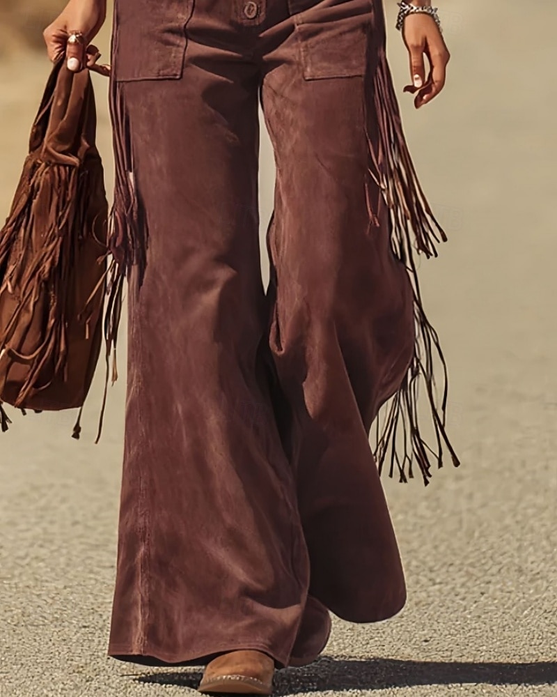 Жен. Брюки карго Широкие Биб Колготки Комбинезон Мода Уличный стиль На каждый день Полная длина Завышенная Полотняное плетение С кисточками Карман удобный Неэластичная 2026 - $61.99 –P4