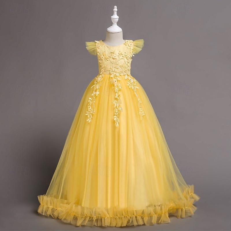 Robe de Demoiselle d'Honneur Fille Fille Robe de soirée Tenue de mariage Soirée Mariage Formel Mode Princesse Beau Maille Couleur Unie Sans manches Col Rond Bleu Jaune 4 ans et + de 2026 ? $47.99 –P17