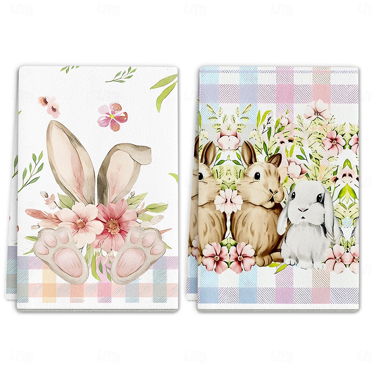 2 stk. kjøkkenhåndklær med påskehare-trykk, vaskbare vårhåndklær med påskehare &eggmønstre, moderne gårdshus rektangulære oppvaskkluter egnet for vårsesongdekorasjonsgave 2026 - $9.99 –P17