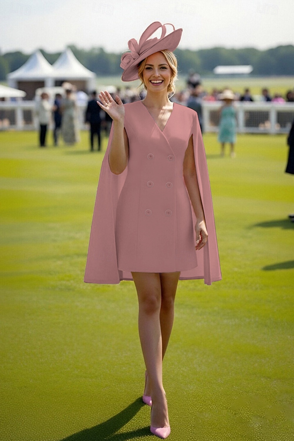 kentucky derby dresses pink Dress Race Outfit in Pink-Multi color By Portia and Scarlett PS24319 Sleeve Length A-Line Sheath Column Mid Thigh