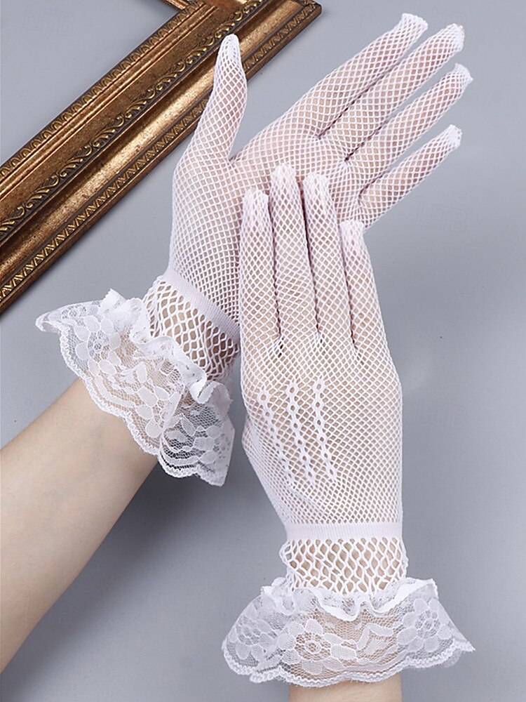 Luvas femininas elegantes em poliéster com renda, luvas formais pretas e brancas para casamentos, jantares e óperas, acessórios sofisticados para vestidos de noiva em ocasiões especiais. de 2026 por $7.99 –P5