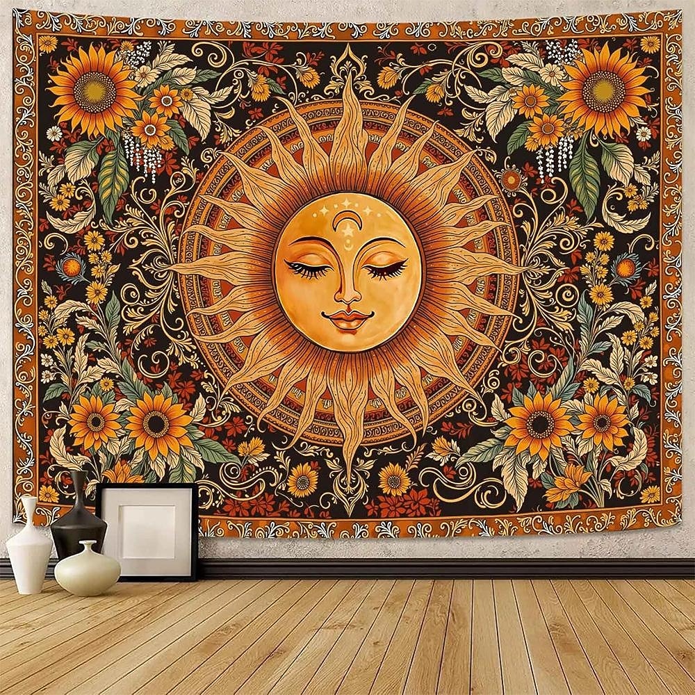 Tapiserie de perete cu soare, agățat, boho ceresc, fluture, stele, flori, cameră de yoga, decor de meditație, artă spirituală zen, poster din material textil pentru sufragerie 2026 - $20.99 –P5