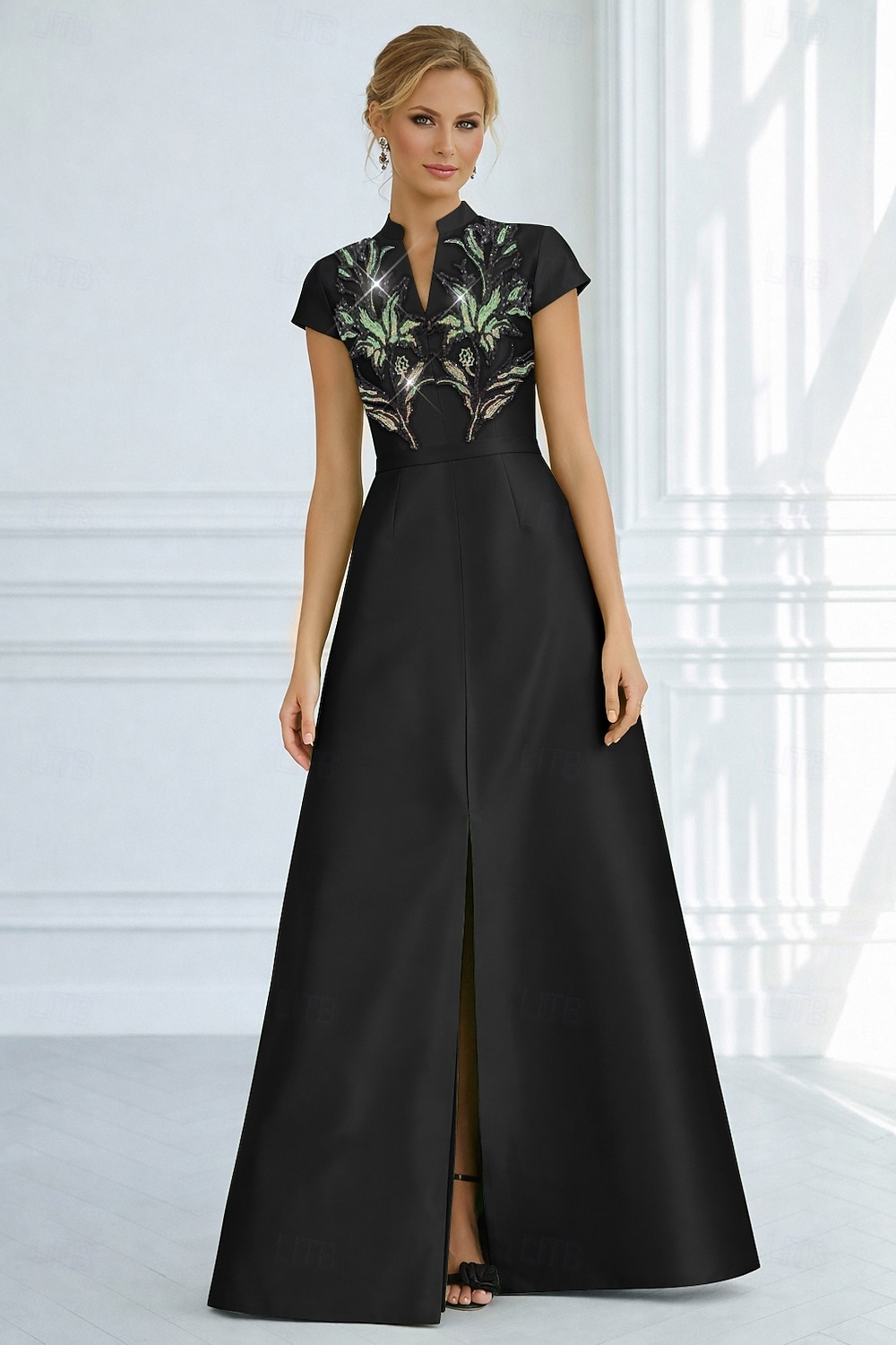A-Line Floor Length Beaded Eembroidered Formal Dresses Mother of the Bride Dress Evening Gown Formal Dress Elegant Sparkle Silky Short Sleeve V Neck Wedding Formal Pocket Satin Cowl Back with Glitter 2026 - $206.99 –P3