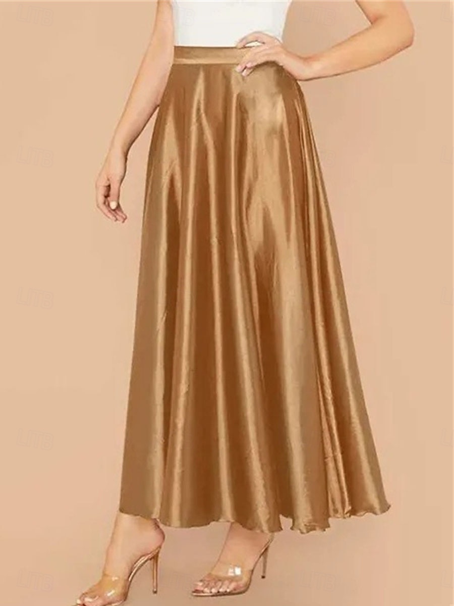 Women's Satin Skirts Elegant Vintage Fashion Casual Midi High Waist Skirts Plain Ruched Patchwork Inelastic Daily Office / Career Blue Yellow Pink Summer Spandex Satin 2026 - $29.99 –P2