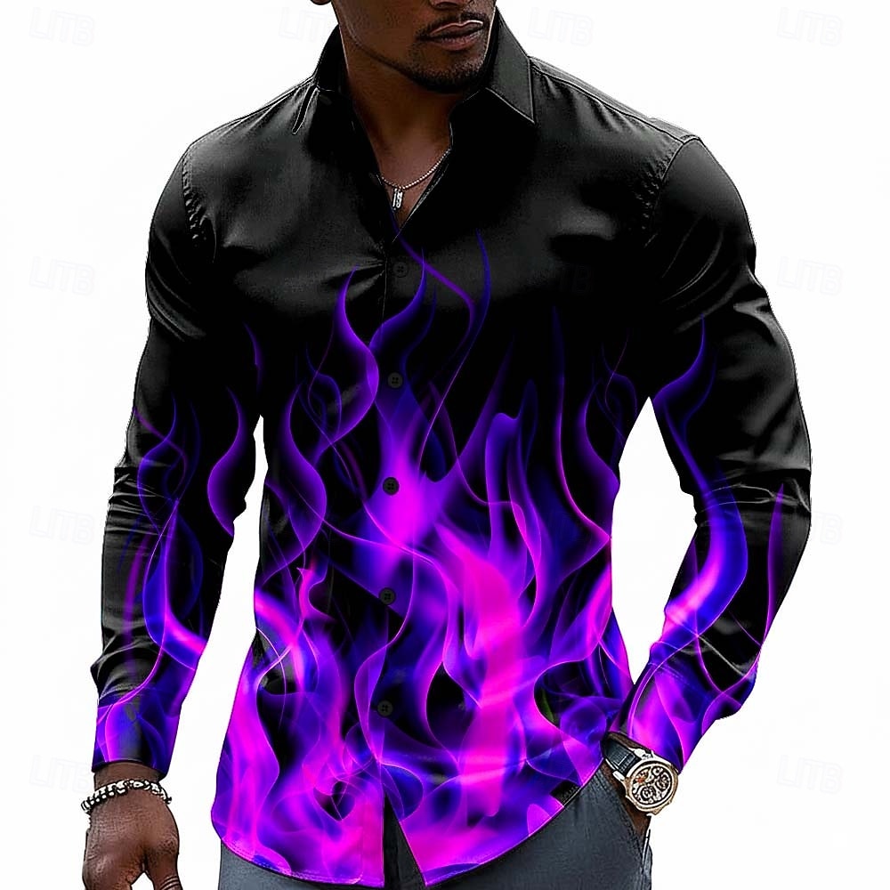 Hombre de impresión en 3D Fuego Resplandor de neón Camisa Abotonar la camisa Camisa de vestir informal Manga Larga Moda informal Ropa de calle Vacaciones Primavera Otoño Cuello Vuelto Impresión 3D 2026 - $27.99 –P1