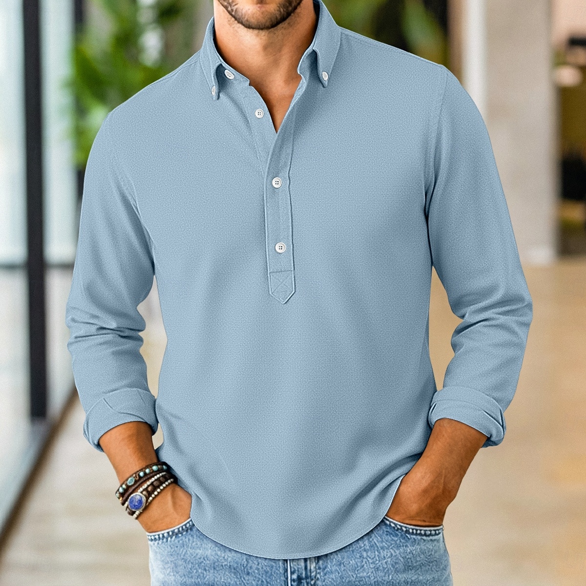 Homme Chemise Chemise popover Chemise boutonnée Chemise Décontractée bleu marine manche longue Uni Boutonné Sous Patte Occasionnel Extérieur Boutons Vêtement Tenue Neutre Mode Quotidien Occasionnel de 2026 ? $22.99 –P5