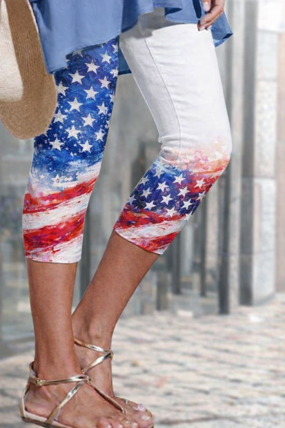 amerikansk uavhengighetsdag dame chinos leggings ferie mote gateklær knelange bukser med høy midje amerikansk flagg komfort myk komfortabel elastisk daglig utendørs ferie blå hvit sommer 2026 - $17.49 –P1