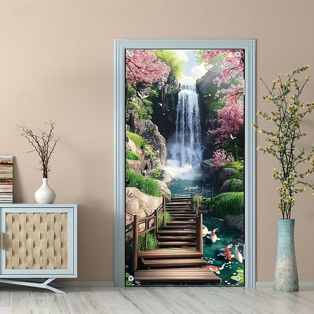 Bannière 3D représentant une vieille ruelle, des escaliers en pierre, une vue de rue méditerranéenne, un rideau de porte réaliste et pittoresque, idéal pour la décoration de votre porte d'entrée. de 2026 ? $17.99 –P20