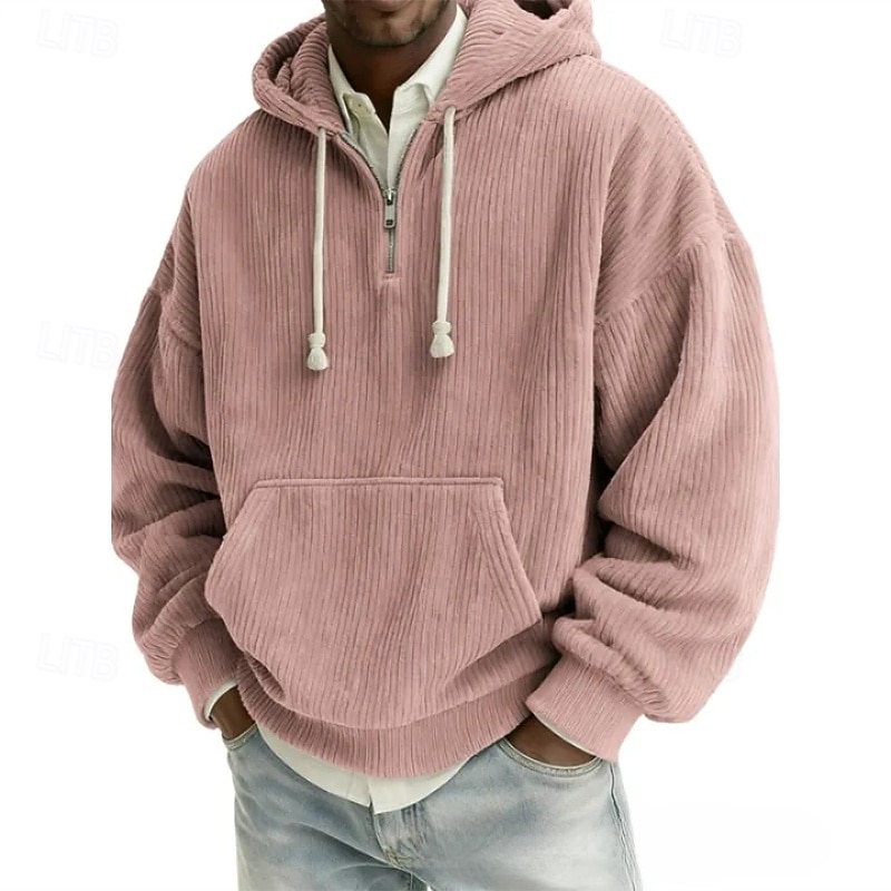 Męskie Bluza z Kapturem Sztruks Bluza z kapturem Bluza z kapturem na zamek błyskawiczny Morelowy Czarny Biały Jasnozielony Rumiany róż Kaptur Równina Kieszeń kangurka Teksturowany Codzienny Sport i 2026 - $34.99 –P1