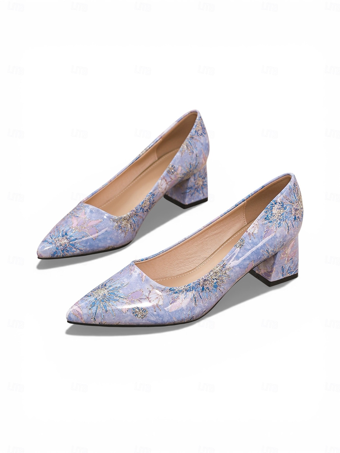 Elegante, rosafarbene Pumps mit Blumenmuster und Blockabsatz, spitze Damenschuhe für Dates am Valentinstag. 2026 - $34.99 –P6