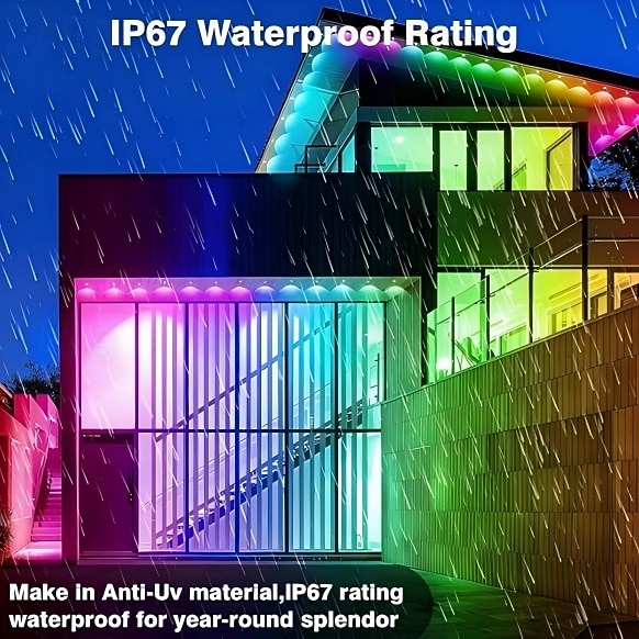 Luces exteriores permanentes, iluminación inteligente RGB para aleros con aplicación y control remoto, 100 pies/150 pies/200 pies, resistente al agua IP67, sincronización de música y escenas de bricolaje para decoración, decoración de jardín, casa, fiesta 2026 - $70.99 –P5