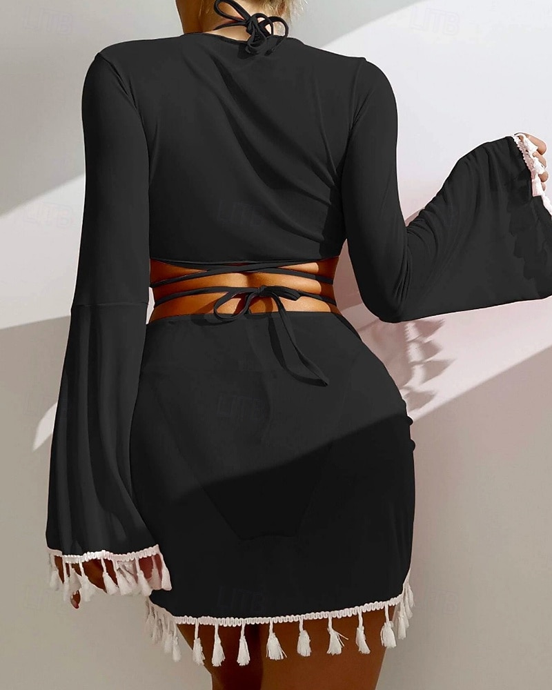 Per donna Bikini Top bikini con scollo all'americana Costume da bagno Tinta unita Con copertura Protezione UV Asciugatura Rapida Alta elasticità Manica Lunga Costume da Bagno Costume da bagno Surf del 2026 a $21.99 –P2