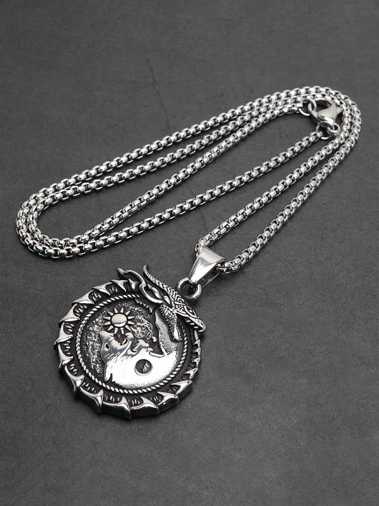 Men's Viking Style Alloy Necklace – Dragon and Wolf Pendant, Yin-Yang Design, Perfect for Casual Everyday Wear 2026 - $7.99 –P6