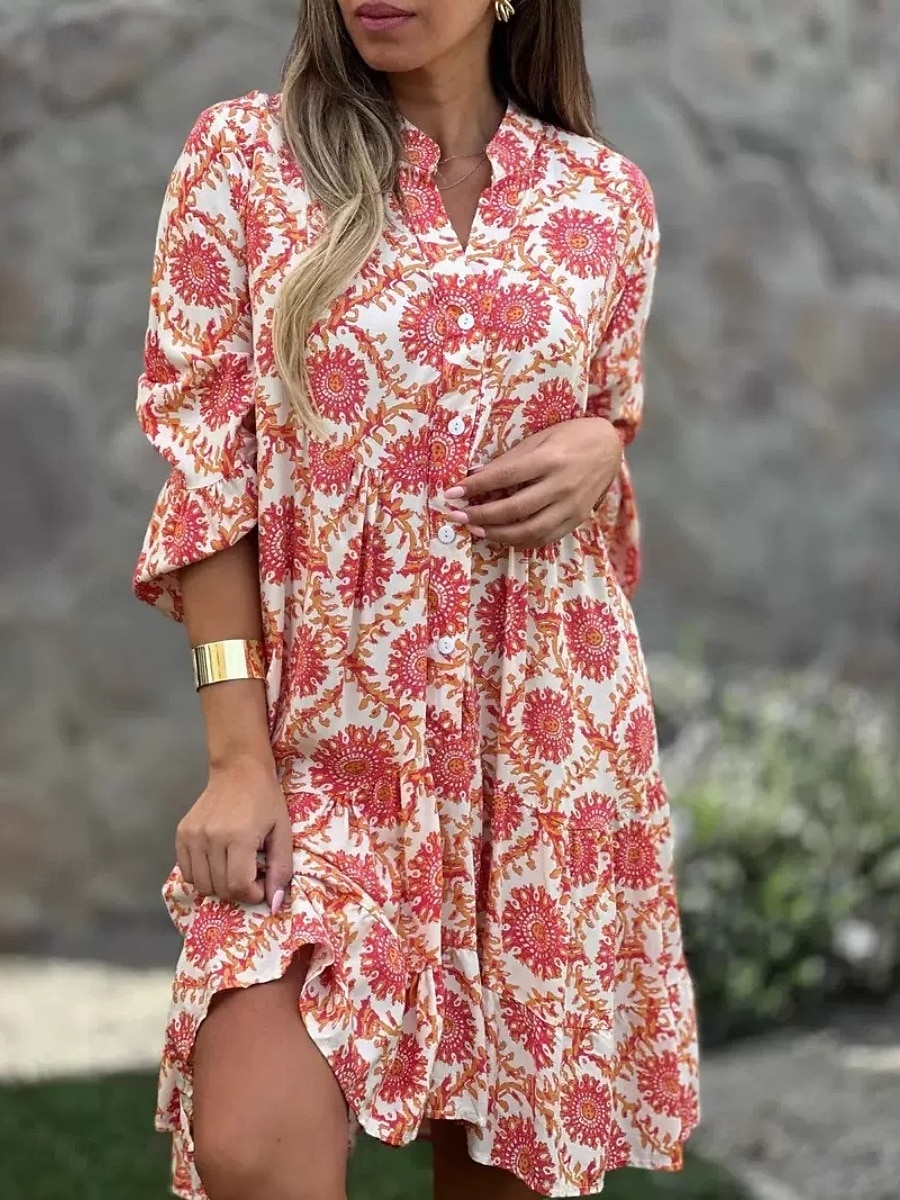 Pentru femei Rochii Lungime Genunchi Rochie casual Rochie florala Rochie Boho Elegant Modă Modern În aer liber Vacanță Ieșire Potrivire Largă Grafic Manșon scurt În V Albastru piscină Roșu-aprins 2026 - $26.99 –P1