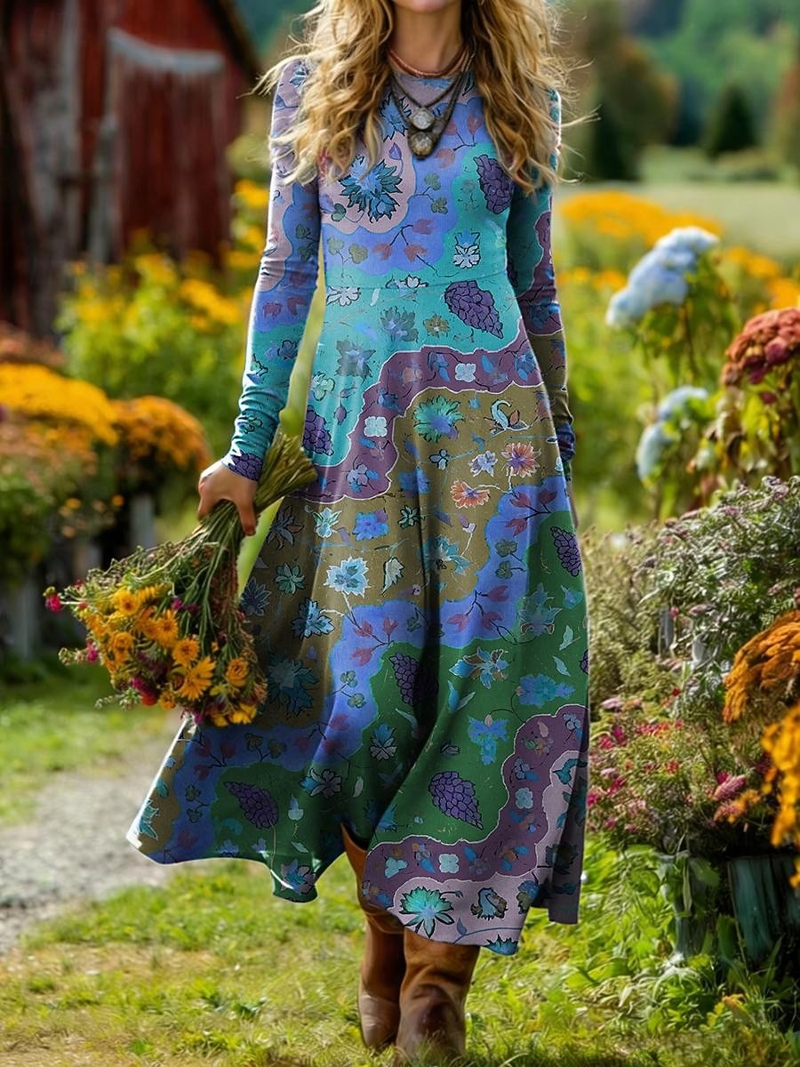 Rochie Midi pentru Femei Boho Rochie în Formă de A Fit și Flare Rochie Vacanță Casual Zilnic Ajustare Regulat Grafic Geometric Mâneci Lungi Gât Rotund Albastru Roz Violet Portocaliu Vară Primăvară 2026 - $37.99 –P2