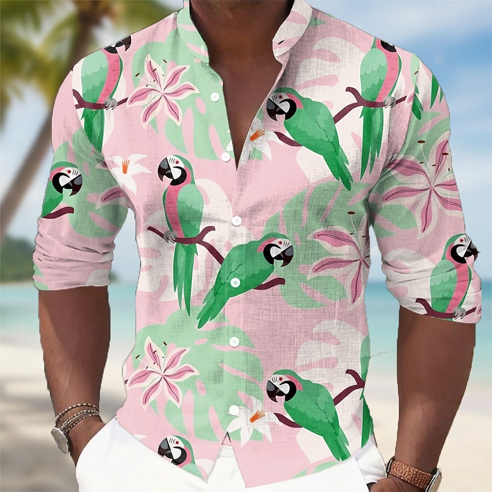 Per uomo Fiori tropicali Pappagallo Foglia di palma Camicia Camicie hawaiane Camicia con colletto alla coreana Manica Lunga Hawaiano Casuale Vacanza Primavera Autunno Collo alla coreana Colletto alla del 2026 a $27.99 –P3