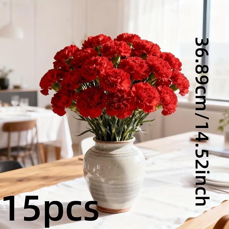 15pcs Vibrant Red Carnation Bouquet - Warm Artificial Flower Arrangement - Home Decor Faux Flowers, Suitable for Weddings, Offices, Holiday Decor, Valentine's Day, Mother's Day, DIY Decor 2026 - $13.99 –P3