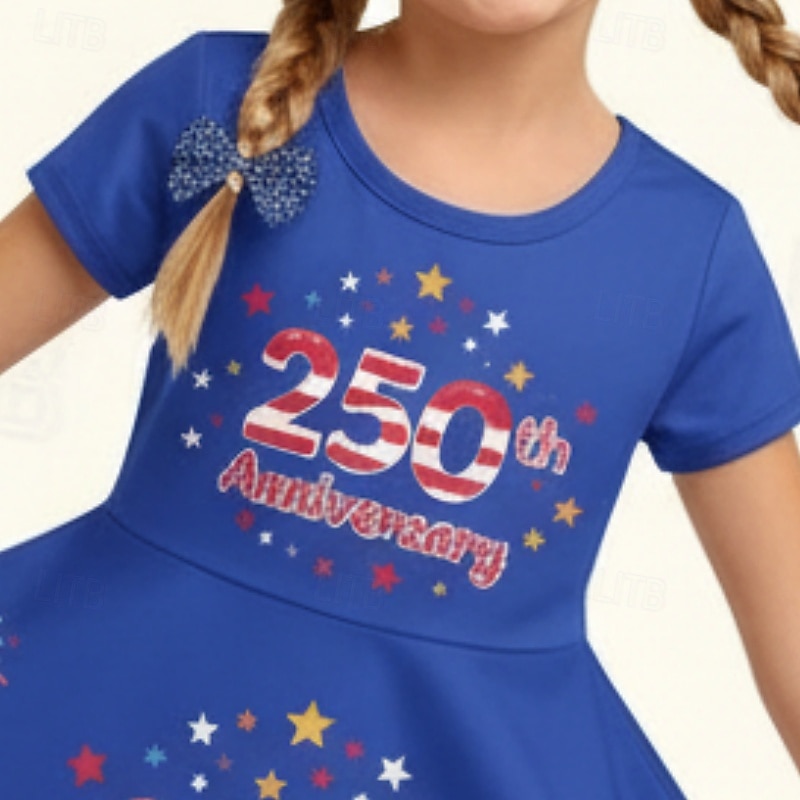 Girls' 3D Graphic Flag Dress Short Sleeve 3D Print Summer Spring Daily Vacation Party Cute Basic Casual Kids 4-12 Years Casual Dress A Line Dress Knee-length Regular Fit 2026 - $17.49 –P2